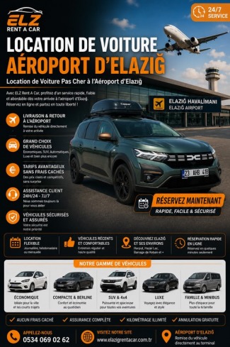 Location de voiture Aéroport d'Elazığ | Location de Voiture Pas Cher à l'Aéroport d'Elazığ