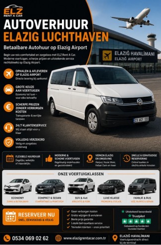 Autoverhuur Elazig Luchthaven | Betaalbare Autohuur op Elazig Airport