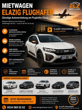 Mietwagen Elazig Flughafen | Günstige Autovermietung am Flughafen Elazig